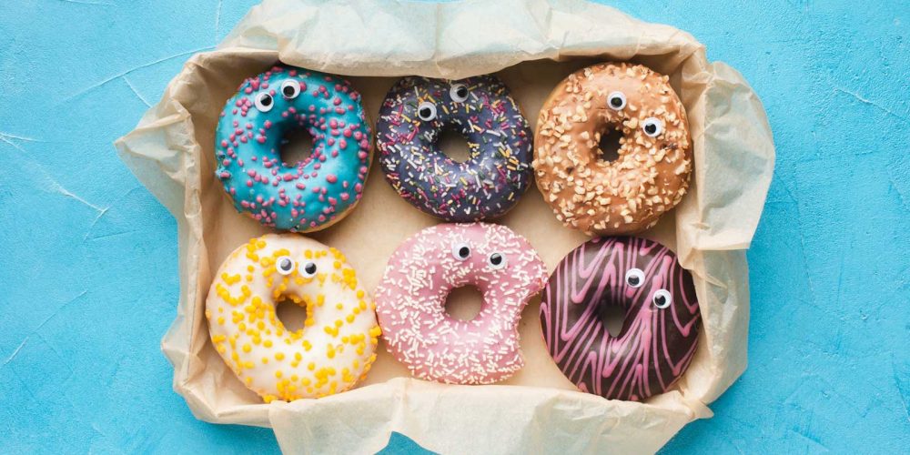 glazed donuts with googly eyes
